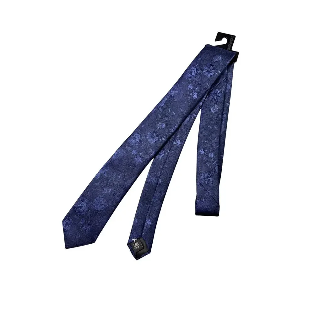 Express Navy Floral Jacquard Necktie Textured Slim Polyester Dark Floral